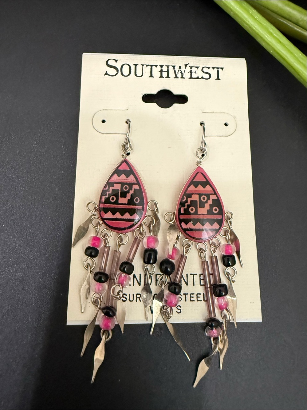 Hand-painted Surgical Stainless Steel Southwestern Dangle Fringe Earrings